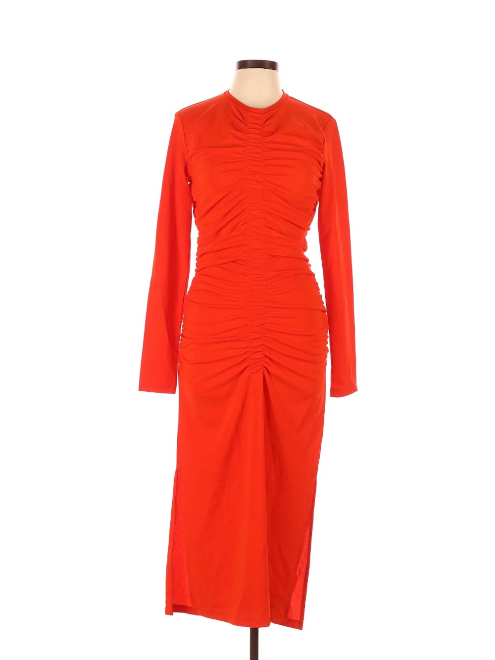H&M Orange Ruched Long-Sleeve Midi Dress